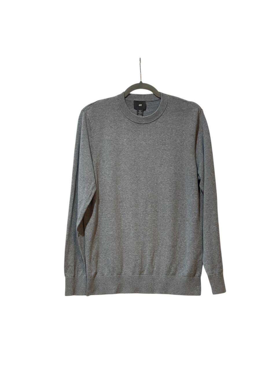 Men’s SLIM FIT FINE-KNIT SWEATER Cotton Gray Medium